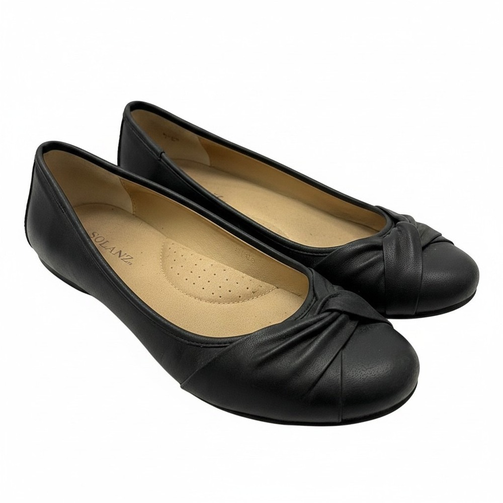 Solanz Womens Black Ballet Flats Knotted Twist Round Toe Slip On Comfort Shoes 9